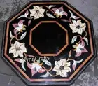 Border Design Inlay Work Coffee Table Top Octagonal Black Marble Entryway Table