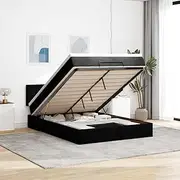 vidaxl Ottoman Bed with Mattress & Storage - Black Queen Size Fabric Bed Frame with headboard - Modern Bedroom