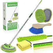 Wontolf 62'' Car Wash Brush with Long Handle Chenille Microfiber Car Wash Mop Mitt Car Washing Brush Cleaning Kit Windshield Window Squeegee Car Duster Microfiber Towels for Cars RV Truck Boat 9PCS