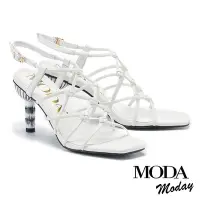 在飛比找Yahoo奇摩購物中心優惠-涼鞋 MODA MODAY 獨特優雅自然風編織後繫帶高跟涼鞋