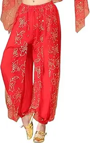 [TouKingda] Belly Dance Harem Pants for Women, Shiny Chiffon Tribal Arabic Trousers, Sequin Loose Hip Hop Bloomer Trouser for Belly Dancing, Baggy Hippie Trousers for Yoga Pilates Zumba Party Performance Clubwear