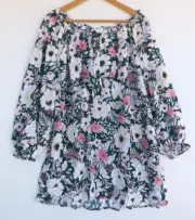 New Autograph Top 20 Womens Floral Peasant Elastic Neck Green Pink Yellow