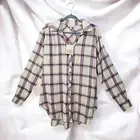 Knox Rose Plaid Button-Up Long Sleeve Shirt Relaxed Fit Top Woman XL Soft Comfy