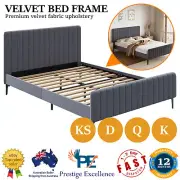 Bed Frame Queen Double King Single Size Velvet Fabric Bedroom Beds Foam Padding