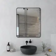 ACA 50x65cm Bedroom Aluminium Framed Wall Mounted Vanity Mirror Decor Bracket Matt Black