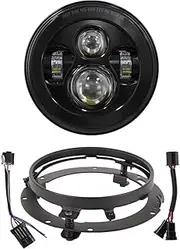 7 inch Daymaker 60W LED Headlight with Mounting Bracket Ring + 1pcs H4-H13 Wire Harness Adapter for Harley Davidson Road King Road Glide Street Glide and Electra Glide Ultra Limited Fat Boy