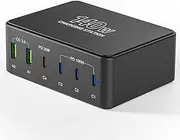 USB C Charging Station 140W, 6 Port 4 +2 QC 3.0 Support 100W Mac Book Pro Fast Charge, Multiport Charger Laptop Charge Docking with for MacBook,Laptop,Tablet,iPhone,Samsung