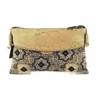 Cork Crossbody Bag for Women, Vegan Leather Crossbody Purse with a Blue Tapestr