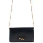 Chloé Iconic Script Leather Wallet On a Chain in 001 Black at Nordstrom One Size
