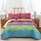 WONGS BEDDING Bohemian Quilt Set Full/Queen, 3 Pieces Boho Bedding Quilted Bedsp