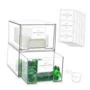 4 Pack Laundry Room Organization Storage Drawers with Labels, Clear Stackable