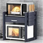 Heavy Duty Carbon Steel Microwave Stand Single Tier Countertop with Drawer Adjustable Organizer Kitchen Microwave Shelf with Knife Holder Microwave Oven Rack