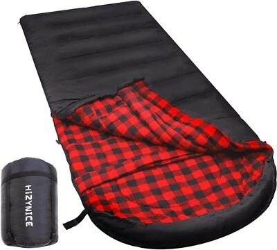 0 Degree Sleeping Bag 100% Cotton Flannel for Adults Camping Big Tall Man XXL