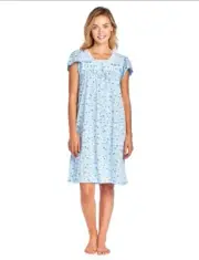 PINK LABEL Nightgown Medium Pink Floral Knit Butterfly Cap Sleeve Knee Length