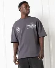 [Nomadic Paradise] Nomadic Paradise Men's Monogram Street T-Shirt in Charcoal Grey Size Large L Charcoal Grey