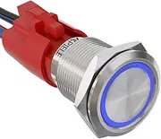APIELE 19mm Latching Push Button Switch 10A 12V LED Waterproof Stainless Steel Round Self-Locking 1NO Contact(Blue, 19mm)