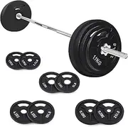 Fitvids Cast Iron 1" Standard Weight Plates Including 5FT Standard Barbell Bar & Star Locks, 95 Pounds Set (85 Lbs Plates + 10 Lbs Barbell Bar), Multiple Packages