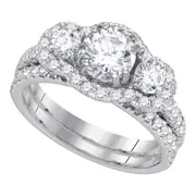 14k White Gold Round Diamond Bridal Wedding Ring Set 2-1/3 Cttw