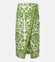 [Farm Rio] Farm Rio Delicate Tapestry linen-blend midi skirt AU 10 green