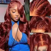 Uveous Reddish Brown Lace Front Wigs Human Hair 13X6 Body Wave 180% Density 33# Pre Plucked With Baby Hair For Women Glueless