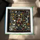 Square Marble Inlay Table Top – Black Semi Precious Stone Coffee Table Handmade
