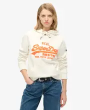 Neon Vintage Logo Embroidered Graphic Hoodie | Winter White