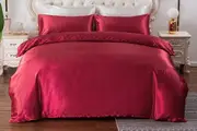 Satin Duvet Cover Set Luxury Silk Like Satin Bedding Quilt Cover-Red