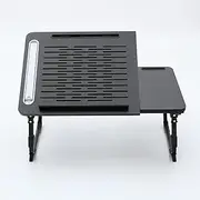 Adjustable Foldable Laptop Table with LED Lamp, Ergonomic Multi-Purpose Portable Desk for Bed, Sofa, or Floor - Ventilated Surface, Sturdy Legs, and Built-in Storage Slots