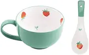 Soup Bowl with Handle Japanese-Style Breakfast,480ML Soup Bowls Mug Cup in China Porcelain Ceramic with Lid and Spoon Oven Microwaveable Microwave Safe for Milk-Green B