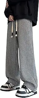 [JEShifangjiusu] Mens Vintage Striped Dress Pant Drop Crotch Ultra Loose Casual Trouser Drawstring Fashion Style Streetwear (Black,XX-Large)