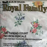 Vintage Cannon Royal Family Twin Fitted Bottom Sheet Floral Percale 180 count