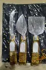 Anthropologie Brass Shell Stainless Owl 2 Pc Salad Server & 3 Pc Cheese Knives