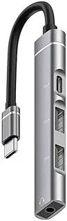 ET 4 in1 USB C hub to 1x 3.5mm Headphone Jack 2X USB A Ports 1x USB C Port for Mac ipad Laptop Computer Smartphone Tablet