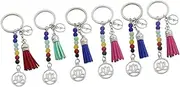 ROMISBABA 6PCS Chakra Amber Beads Keychain with Lotus Tassel Pendant Colorful Stone Hanging Ornaments for Yoga Car and Bag Decoration