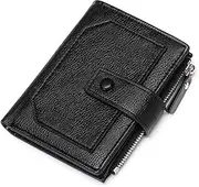 [GOIACII] Mens Wallet with 8 Credit Card Holders, 1 Banknote Compartment & 1 ID Window and Zip Coin Pocket, Slim Bifold Wallets Minimalist for Men, Black, Minimalist