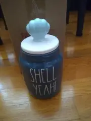 Rae Dunn SHELL YEAH Canister Jar Clam Shell Topper Lid Navy Blue Ceramic Bath