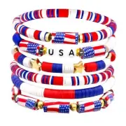 4th of July Bracelets Red White and Blue Bracelets USA Clay Bead Bracelet 6pcs