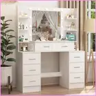 Dressing Table with 11 LED Lights Bedroom Makeup Table with Large Mirror Vanity