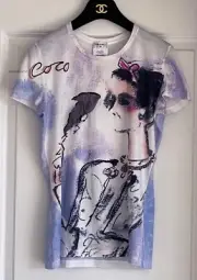 NWT 10P CHANEL WHITE MULTICOLOR MADEMOISELLE COCO CC T-SHIRT TEE TOP SHIRT 36