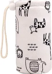 Baby Bottle Cover, Thick Lambswool Liner Baby Bottle Sleeve with Lanyard Cute Animal Pattern Drop-Proof Drinking Sleeve