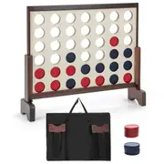 Babyjoy Giant 4-In-A-Row Game Set Wooden Line-up-4 Game w/Oxford Carrying Bag for Camping Parties Gatherings Brown