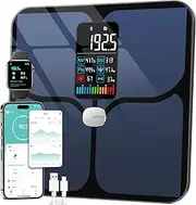 ABLEGRID Digital Smart Bathroom Scale for Body Weight, Large LCD Display Screen, 16 Body Composition Metrics, Water Weigh, Heart Rate, Baby Mode, 400lb, Rechargeable (Black)