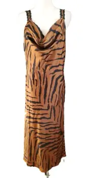 NWT WHBM White House Black Market Tiger Hazelnut Slip Dress Lace Straps LARGE