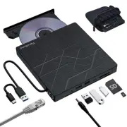 Super External CD DVD Drive, USB 3.0 DVD Burner with Ethernet Adapter, 3 USB ...