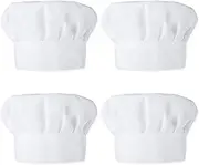 [Classicseali] 4pcs Kids Chef Hat, Adjustable Elastic White Chef Hats for Kids, Cotton Polyester Cooking Caps for Children,19.68-21.26 Inches Chefs Hat Perfect for Baking, Cooking Parties, Art Classes