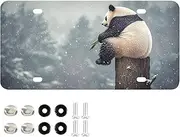 YXYZRMY License Plate Panda Winter Funny Aluminum Decorative Car Front License Plates 6” × 12”