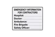 Emergency Information For Contractors 450x600mm Sign Polypropylene Mountable