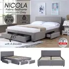 Priceworth Bed Frame Double Queen with 4 Drawers Light Grey Polyester Fabric MDF