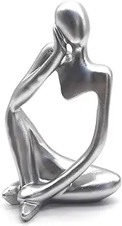 YUESUO Thinker Statue Abstract Sculptures Resin Decoration, Abstract Figure Crafts, Housewarming Decorations, Living Room Decorations (Right, Sliver)