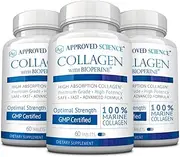 Approved Science Collagen Pills - Absorbable Marine Collagen Types I and III - 180 Tablets - Healthy Hair, Skin, and Joints - Vitamin C, Sodium, and Bioperine for Fast Results - Non-GMO, Made in USA
